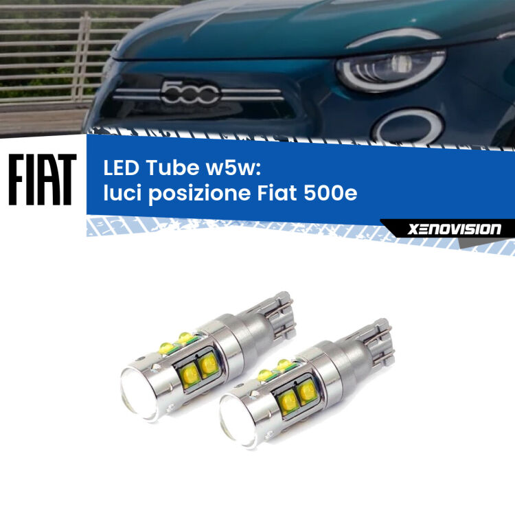 <strong>Luci posizione LED 6000k per Fiat 500e</strong>  in poi. Lampadine <strong>W5W</strong> canbus modello Tube, luce bianco lunare, lunga durata e compatibilità.