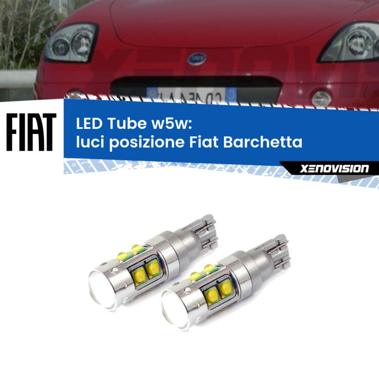 <strong>Luci posizione LED 6000k per Fiat Barchetta</strong>  1995-2005. Lampadine <strong>W5W</strong> canbus modello Tube, luce bianco lunare, lunga durata e compatibilità.