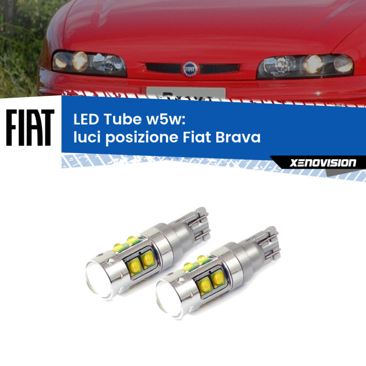 <strong>Luci posizione LED 6000k per Fiat Brava</strong>  1995-2001. Lampadine <strong>W5W</strong> canbus modello Tube, luce bianco lunare, lunga durata e compatibilità.