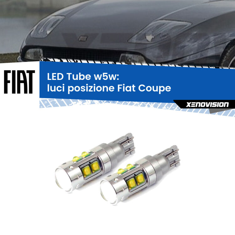 <strong>Luci posizione LED 6000k per Fiat Coupe</strong>  1993-2000. Lampadine <strong>W5W</strong> canbus modello Tube, luce bianco lunare, lunga durata e compatibilità.