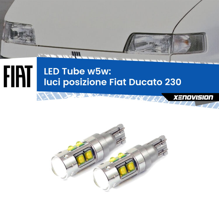 <strong>Luci posizione LED 6000k per Fiat Ducato</strong> 230 1994-2002. Lampadine <strong>W5W</strong> canbus modello Tube, luce bianco lunare, lunga durata e compatibilità.