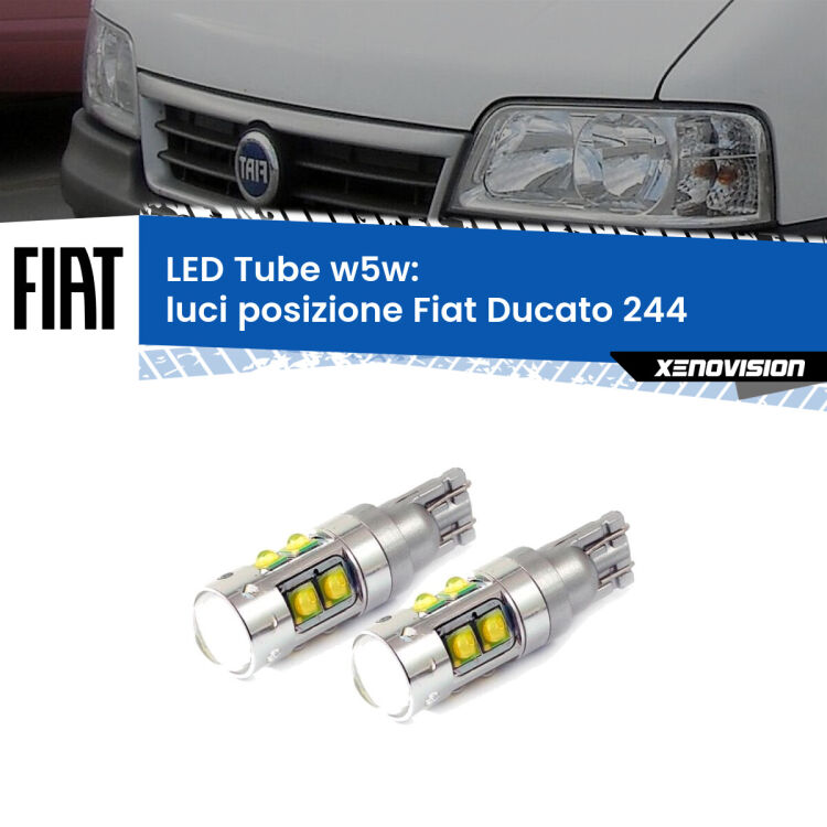 <strong>Luci posizione LED 6000k per Fiat Ducato</strong> 244 2002-2006. Lampadine <strong>W5W</strong> canbus modello Tube, luce bianco lunare, lunga durata e compatibilità.