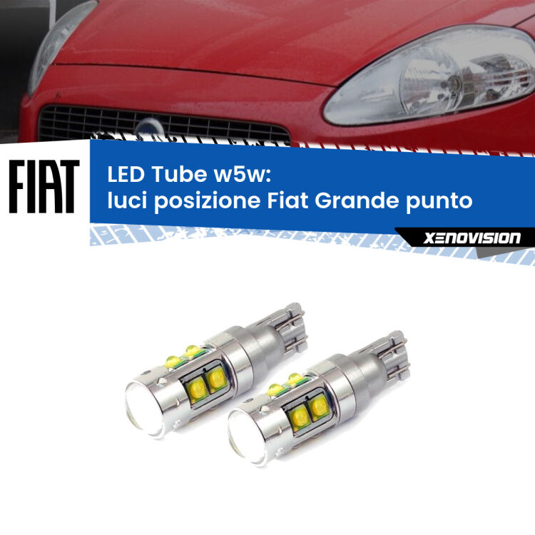 <strong>Luci posizione LED 6000k per Fiat Grande punto</strong>  2005-2018. Lampadine <strong>W5W</strong> canbus modello Tube, luce bianco lunare, lunga durata e compatibilità.