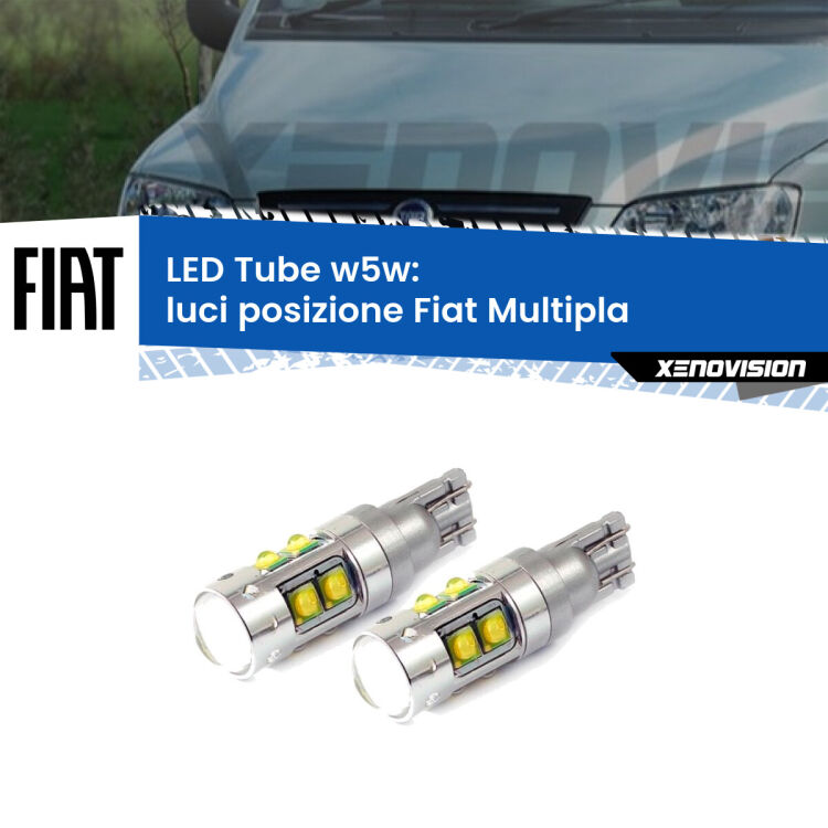 <strong>Luci posizione LED 6000k per Fiat Multipla</strong>  1999-2010. Lampadine <strong>W5W</strong> canbus modello Tube, luce bianco lunare, lunga durata e compatibilità.