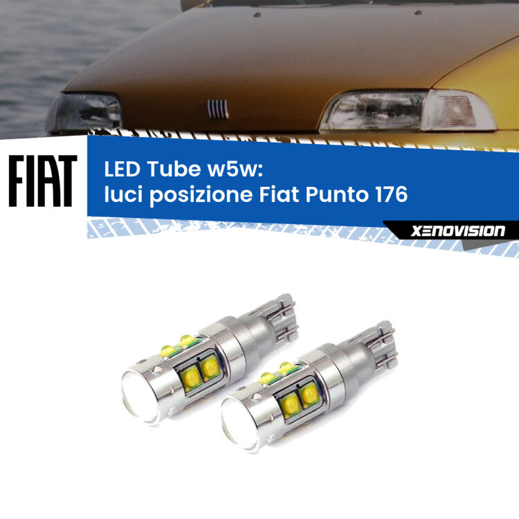 <strong>Luci posizione LED 6000k per Fiat Punto</strong> 176 1993-1999. Lampadine <strong>W5W</strong> canbus modello Tube, luce bianco lunare, lunga durata e compatibilità.