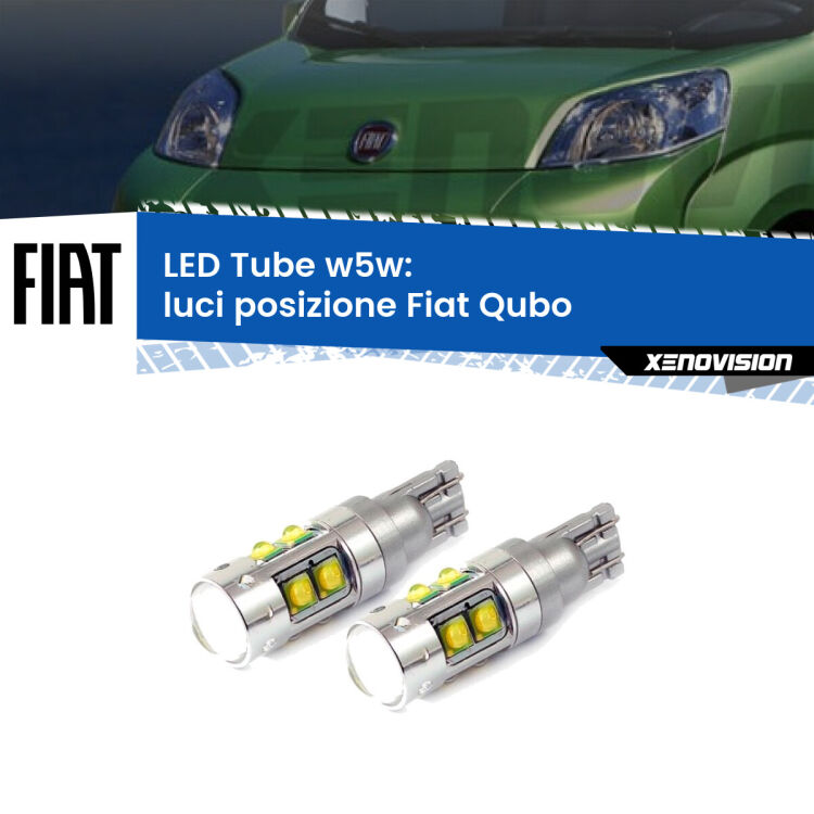 <strong>Luci posizione LED 6000k per Fiat Qubo</strong>  2008-2021. Lampadine <strong>W5W</strong> canbus modello Tube, luce bianco lunare, lunga durata e compatibilità.