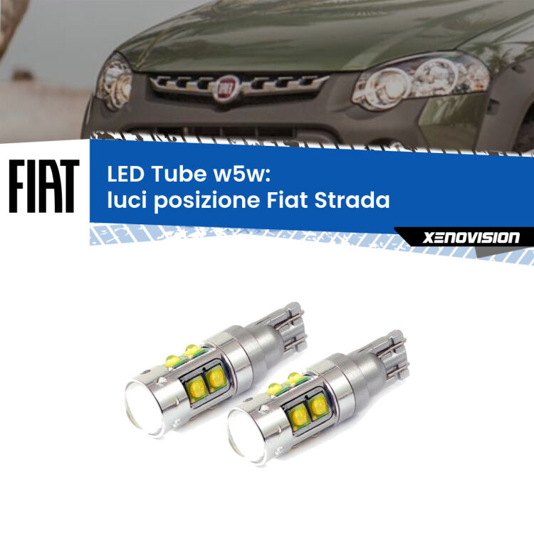 <strong>Luci posizione LED 6000k per Fiat Strada</strong>  1999-2021. Lampadine <strong>W5W</strong> canbus modello Tube, luce bianco lunare, lunga durata e compatibilità.