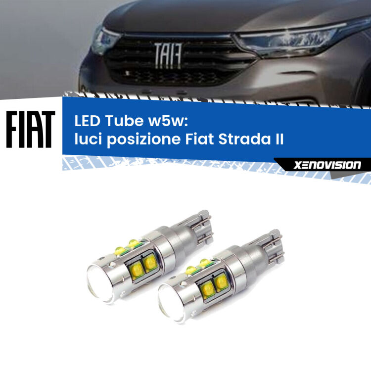 <strong>Luci posizione LED 6000k per Fiat Strada</strong> II 2017in poi. Lampadine <strong>W5W</strong> canbus modello Tube, luce bianco lunare, lunga durata e compatibilità.