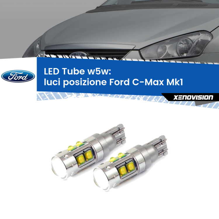 <strong>Luci posizione LED 6000k per Ford C-Max</strong> Mk1 2003-2010. Lampadine <strong>W5W</strong> canbus modello Tube, luce bianco lunare, lunga durata e compatibilità.