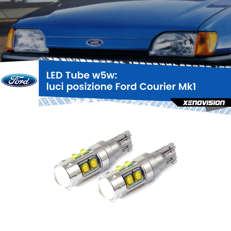 <strong>Luci posizione LED 6000k per Ford Courier</strong> Mk1 1991-1995. Lampadine <strong>W5W</strong> canbus modello Tube, luce bianco lunare, lunga durata e compatibilità.