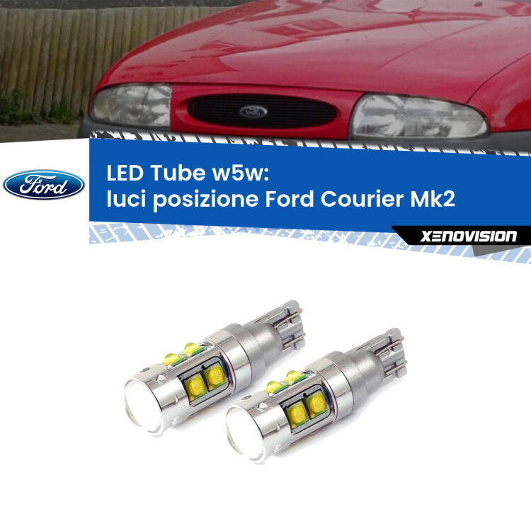 <strong>Luci posizione LED 6000k per Ford Courier</strong> Mk2 1996-2003. Lampadine <strong>W5W</strong> canbus modello Tube, luce bianco lunare, lunga durata e compatibilità.