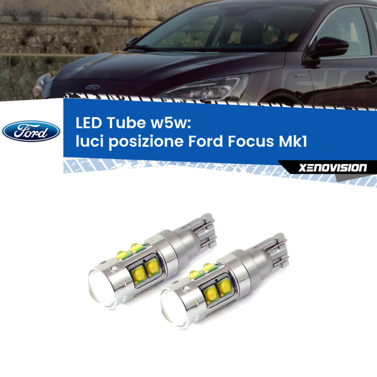 <strong>Luci posizione LED 6000k per Ford Focus</strong> Mk1 1998-2005. Lampadine <strong>W5W</strong> canbus modello Tube, luce bianco lunare, lunga durata e compatibilità.