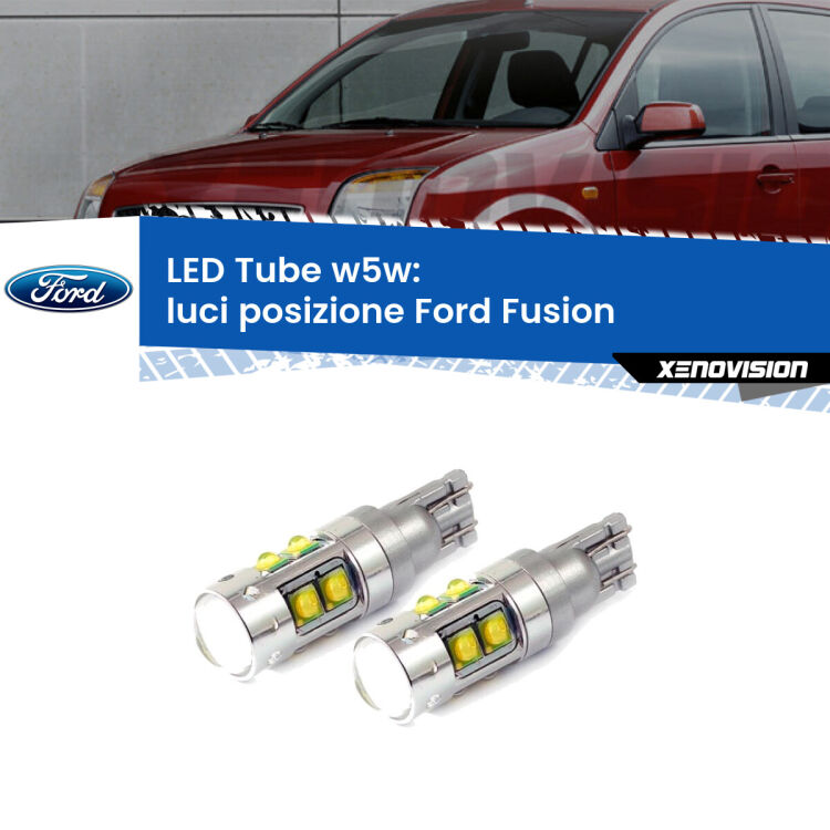 <strong>Luci posizione LED 6000k per Ford Fusion</strong>  2002-2012. Lampadine <strong>W5W</strong> canbus modello Tube, luce bianco lunare, lunga durata e compatibilità.