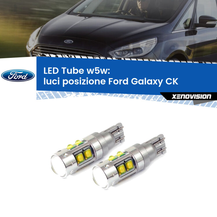 <strong>Luci posizione LED 6000k per Ford Galaxy</strong> CK 2015-2018. Lampadine <strong>W5W</strong> canbus modello Tube, luce bianco lunare, lunga durata e compatibilità.