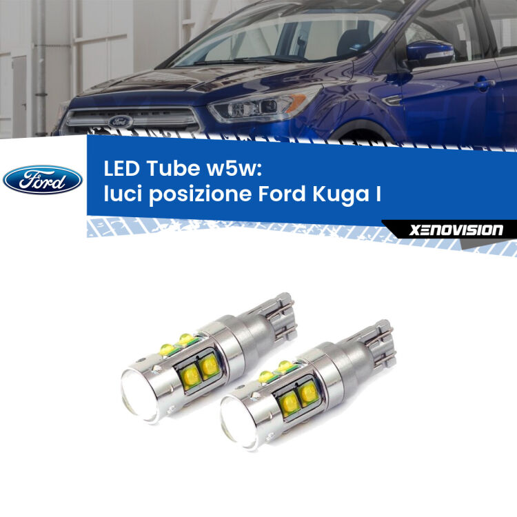 <strong>Luci posizione LED 6000k per Ford Kuga I</strong>  2008-2012. Lampadine <strong>W5W</strong> canbus modello Tube, luce bianco lunare, lunga durata e compatibilità.