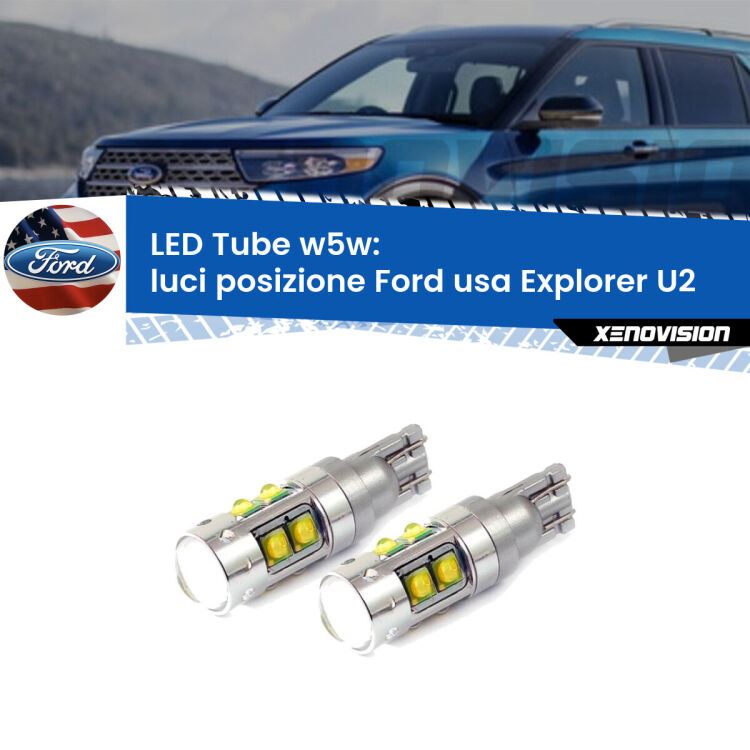 <strong>Luci posizione LED 6000k per Ford usa Explorer</strong> U2 1995-2001. Lampadine <strong>W5W</strong> canbus modello Tube, luce bianco lunare, lunga durata e compatibilità.