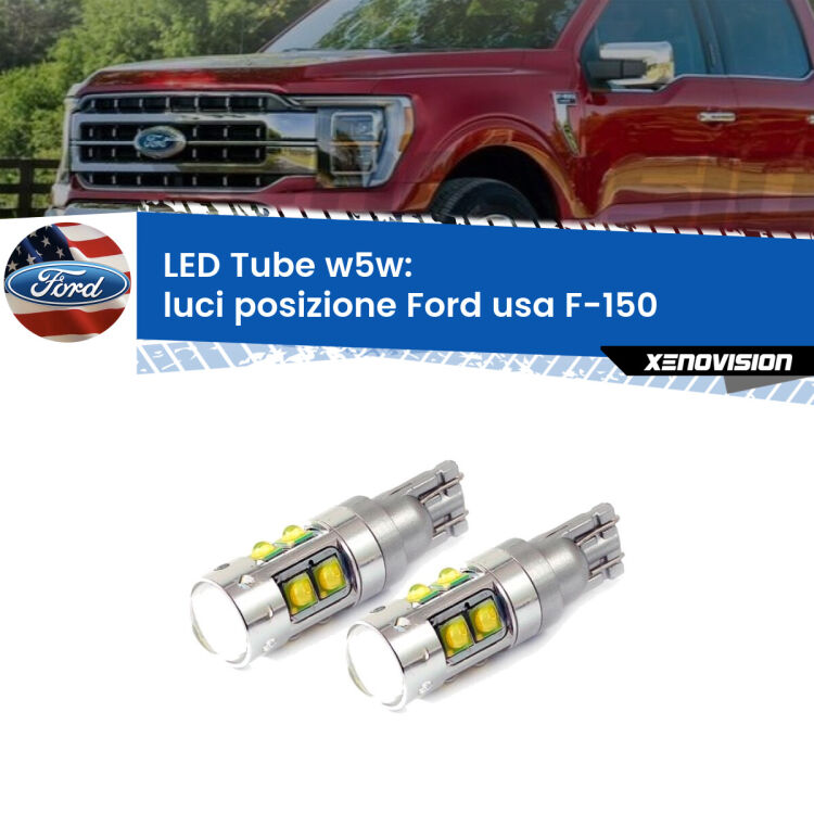 <strong>Luci posizione LED 6000k per Ford usa F-150</strong>  2003-2007. Lampadine <strong>W5W</strong> canbus modello Tube, luce bianco lunare, lunga durata e compatibilità.