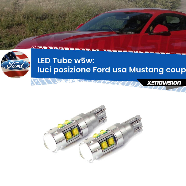 <strong>Luci posizione LED 6000k per Ford usa Mustang coupe</strong>  2014-2016. Lampadine <strong>W5W</strong> canbus modello Tube, luce bianco lunare, lunga durata e compatibilità.