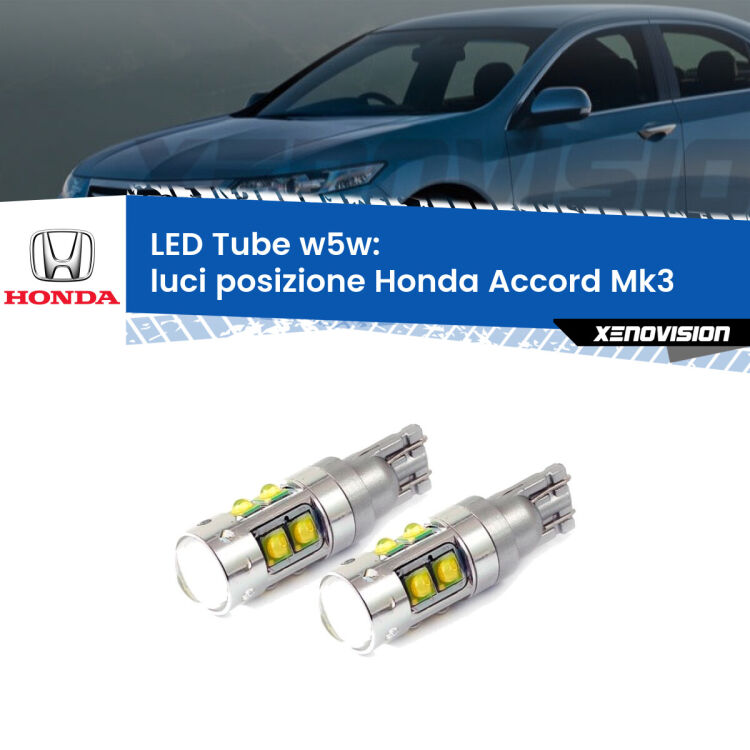 <strong>Luci posizione LED 6000k per Honda Accord</strong> Mk3 1985-1989. Lampadine <strong>W5W</strong> canbus modello Tube, luce bianco lunare, lunga durata e compatibilità.