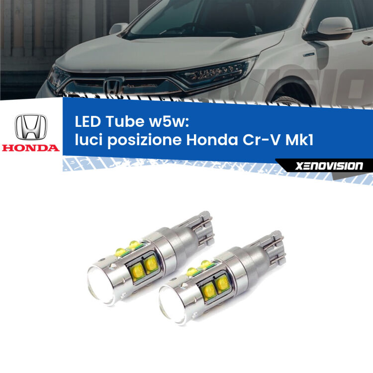 <strong>Luci posizione LED 6000k per Honda Cr-V</strong> Mk1 1995-2000. Lampadine <strong>W5W</strong> canbus modello Tube, luce bianco lunare, lunga durata e compatibilità.