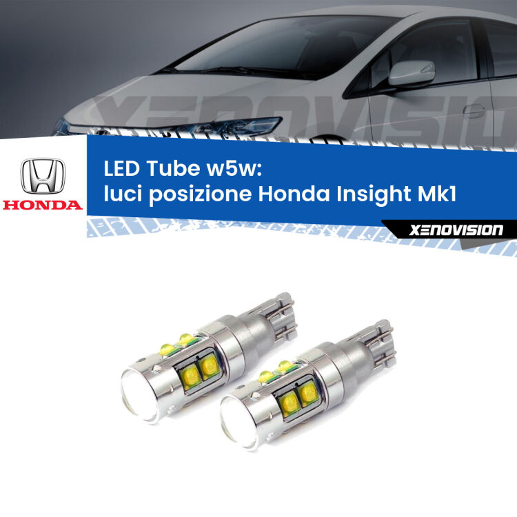 <strong>Luci posizione LED 6000k per Honda Insight</strong> Mk1 2000-2006. Lampadine <strong>W5W</strong> canbus modello Tube, luce bianco lunare, lunga durata e compatibilità.