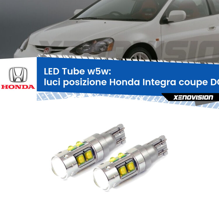 <strong>Luci posizione LED 6000k per Honda Integra coupe</strong> DC2, DC4 1997-2001. Lampadine <strong>W5W</strong> canbus modello Tube, luce bianco lunare, lunga durata e compatibilità.