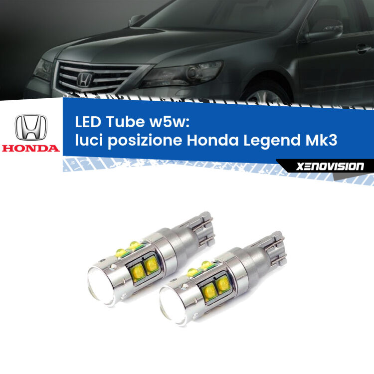 <strong>Luci posizione LED 6000k per Honda Legend</strong> Mk3 1996-2004. Lampadine <strong>W5W</strong> canbus modello Tube, luce bianco lunare, lunga durata e compatibilità.