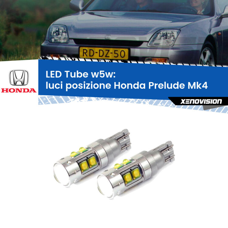 <strong>Luci posizione LED 6000k per Honda Prelude</strong> Mk4 1992-1996. Lampadine <strong>W5W</strong> canbus modello Tube, luce bianco lunare, lunga durata e compatibilità.