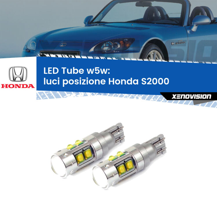 <strong>Luci posizione LED 6000k per Honda S2000</strong>  1999-2009. Lampadine <strong>W5W</strong> canbus modello Tube, luce bianco lunare, lunga durata e compatibilità.