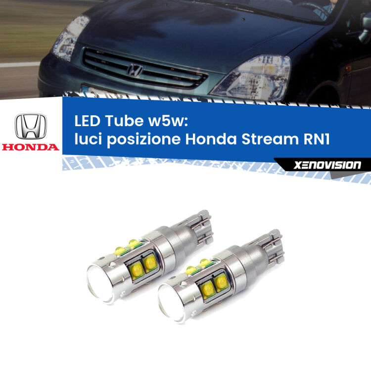 <strong>Luci posizione LED 6000k per Honda Stream</strong> RN1 2001-2006. Lampadine <strong>W5W</strong> canbus modello Tube, luce bianco lunare, lunga durata e compatibilità.