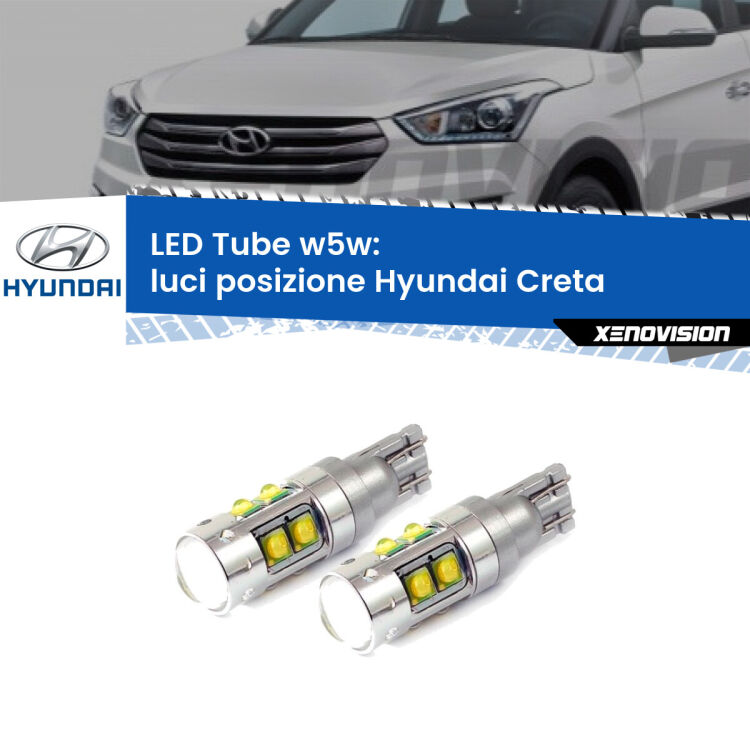 <strong>Luci posizione LED 6000k per Hyundai Creta</strong>  prima serie. Lampadine <strong>W5W</strong> canbus modello Tube, luce bianco lunare, lunga durata e compatibilità.