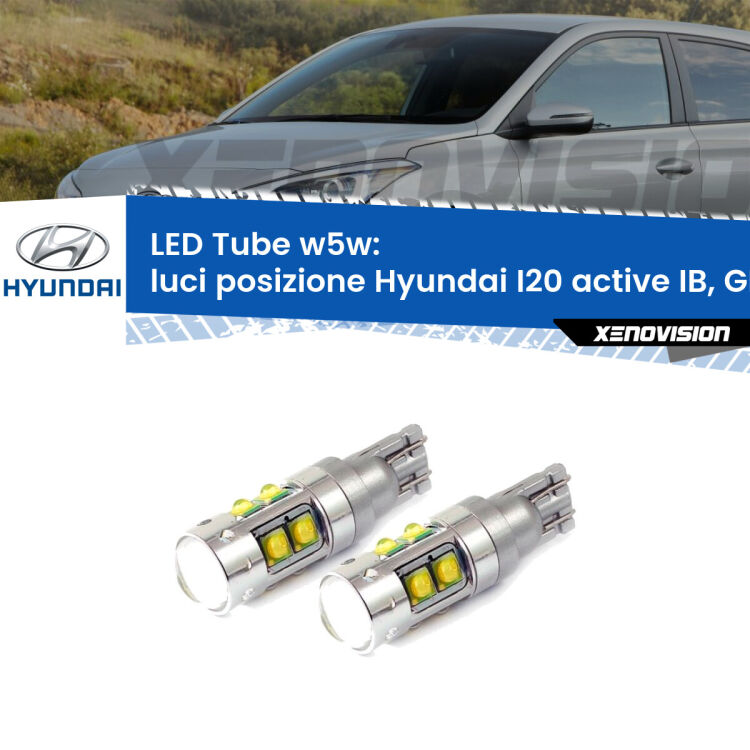 <strong>Luci posizione LED 6000k per Hyundai I20 active</strong> IB, GB a parabola singola. Lampadine <strong>W5W</strong> canbus modello Tube, luce bianco lunare, lunga durata e compatibilità.