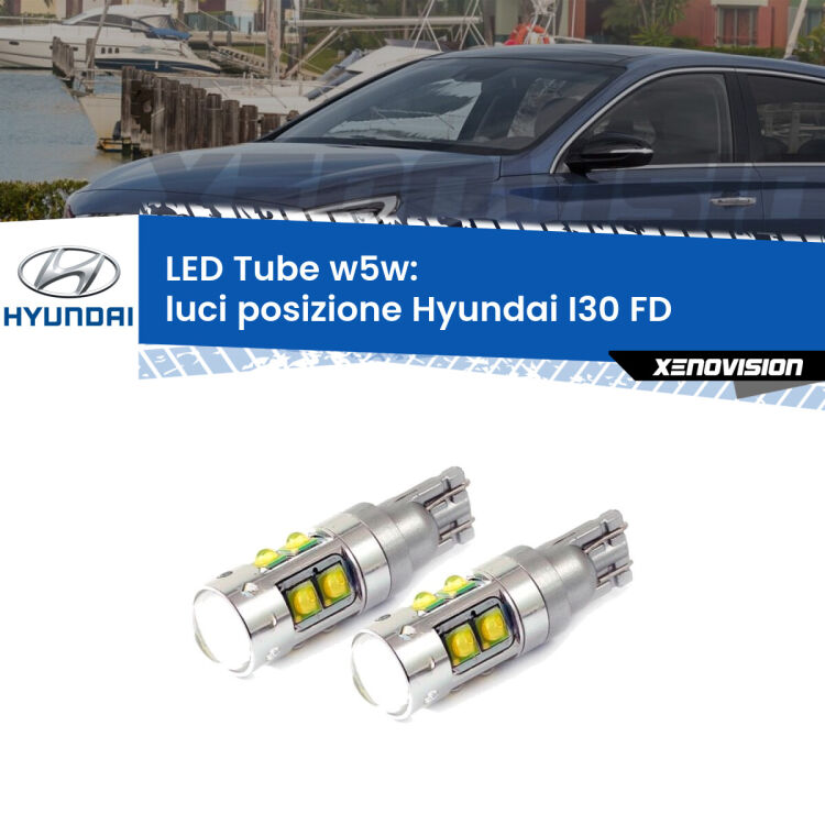 <strong>Luci posizione LED 6000k per Hyundai I30</strong> FD 2007-2011. Lampadine <strong>W5W</strong> canbus modello Tube, luce bianco lunare, lunga durata e compatibilità.