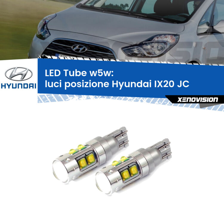 <strong>Luci posizione LED 6000k per Hyundai IX20</strong> JC 2010in poi. Lampadine <strong>W5W</strong> canbus modello Tube, luce bianco lunare, lunga durata e compatibilità.