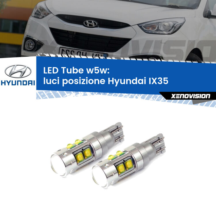 <strong>Luci posizione LED 6000k per Hyundai IX35</strong>  2009-2013. Lampadine <strong>W5W</strong> canbus modello Tube, luce bianco lunare, lunga durata e compatibilità.