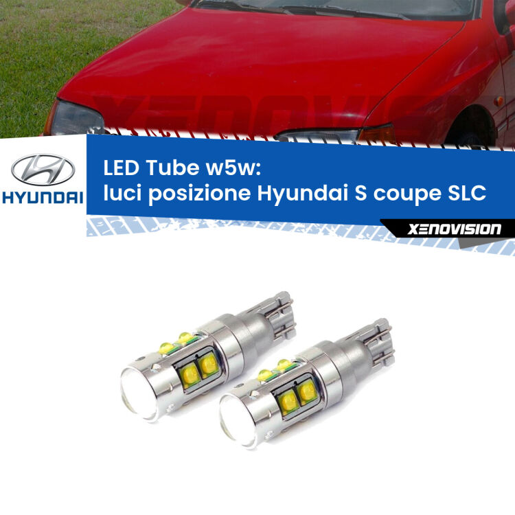 <strong>Luci posizione LED 6000k per Hyundai S coupe</strong> SLC 1992-1996. Lampadine <strong>W5W</strong> canbus modello Tube, luce bianco lunare, lunga durata e compatibilità.