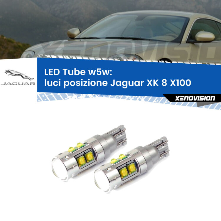 <strong>Luci posizione LED 6000k per Jaguar XK 8</strong> X100 1996-2005. Lampadine <strong>W5W</strong> canbus modello Tube, luce bianco lunare, lunga durata e compatibilità.