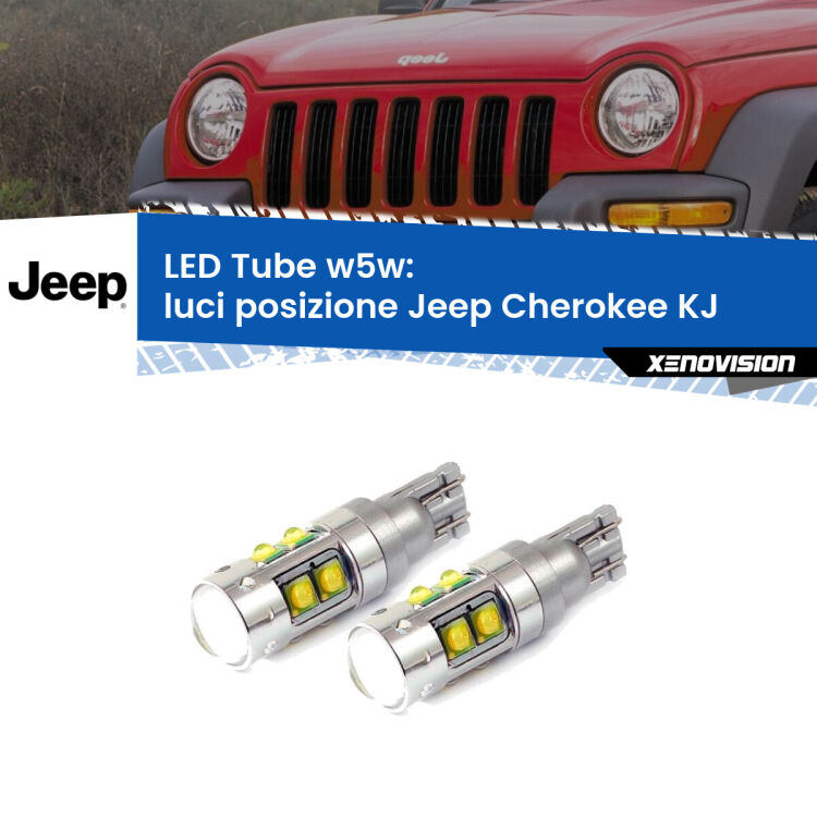 <strong>Luci posizione LED 6000k per Jeep Cherokee</strong> KJ 2002-2007. Lampadine <strong>W5W</strong> canbus modello Tube, luce bianco lunare, lunga durata e compatibilità.