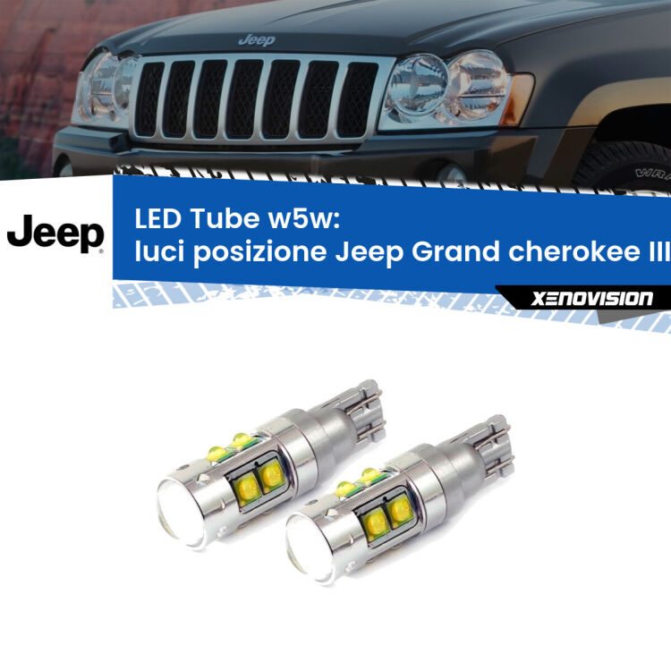 <strong>Luci posizione LED 6000k per Jeep Grand cherokee III</strong> WK 2005-2010. Lampadine <strong>W5W</strong> canbus modello Tube, luce bianco lunare, lunga durata e compatibilità.