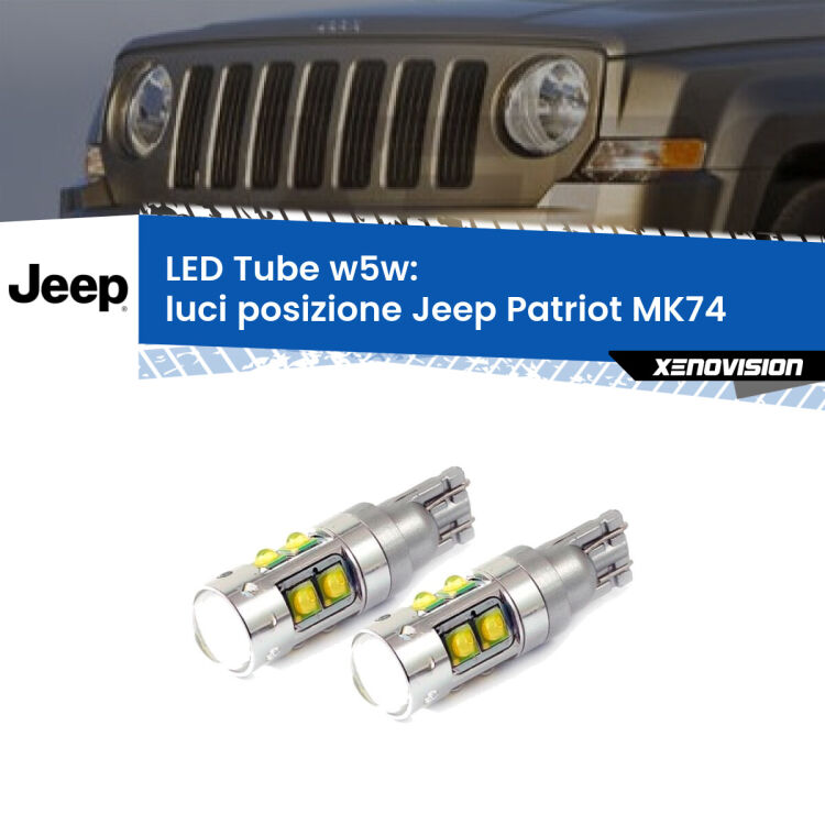 <strong>Luci posizione LED 6000k per Jeep Patriot</strong> MK74 2007-2017. Lampadine <strong>W5W</strong> canbus modello Tube, luce bianco lunare, lunga durata e compatibilità.