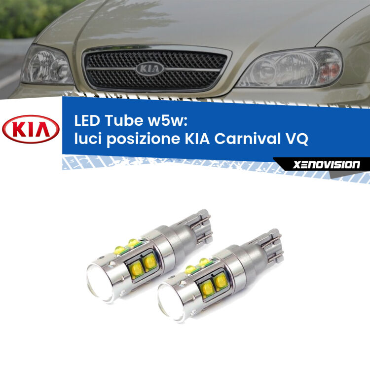 <strong>Luci posizione LED 6000k per KIA Carnival</strong> VQ 2005-2013. Lampadine <strong>W5W</strong> canbus modello Tube, luce bianco lunare, lunga durata e compatibilità.