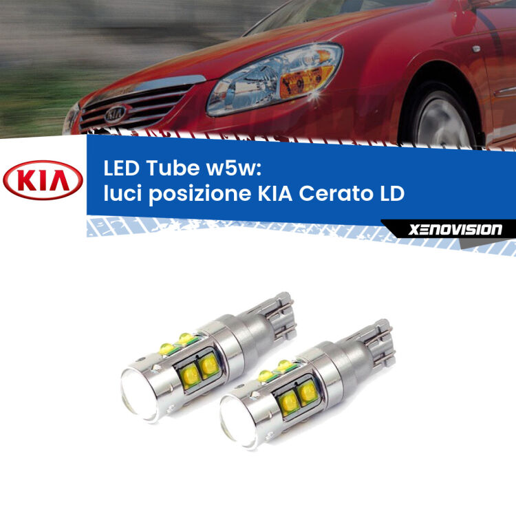 <strong>Luci posizione LED 6000k per KIA Cerato</strong> LD 2003-2007. Lampadine <strong>W5W</strong> canbus modello Tube, luce bianco lunare, lunga durata e compatibilità.