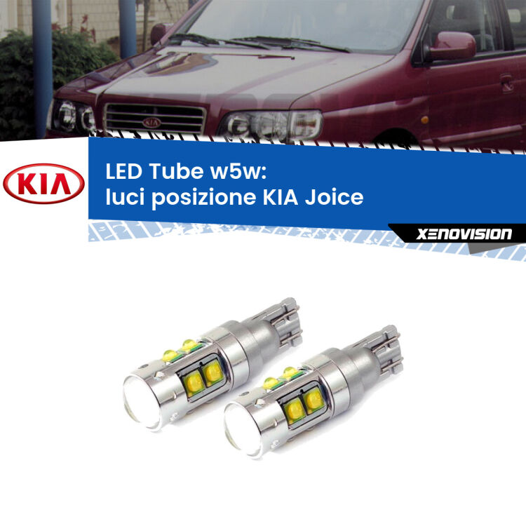 <strong>Luci posizione LED 6000k per KIA Joice</strong>  2000-2003. Lampadine <strong>W5W</strong> canbus modello Tube, luce bianco lunare, lunga durata e compatibilità.