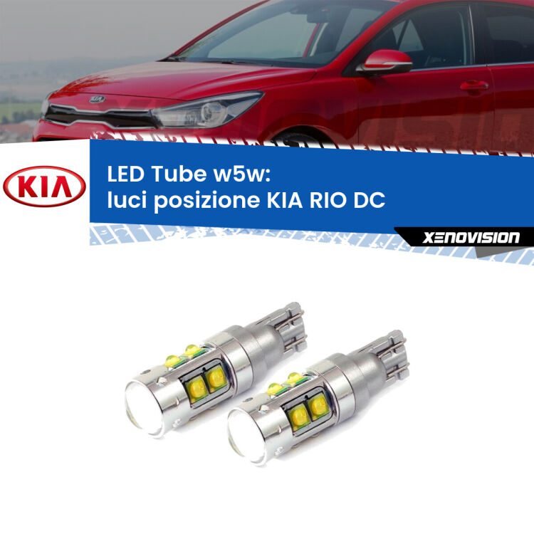 <strong>Luci posizione LED 6000k per KIA RIO</strong> DC 1999-2004. Lampadine <strong>W5W</strong> canbus modello Tube, luce bianco lunare, lunga durata e compatibilità.