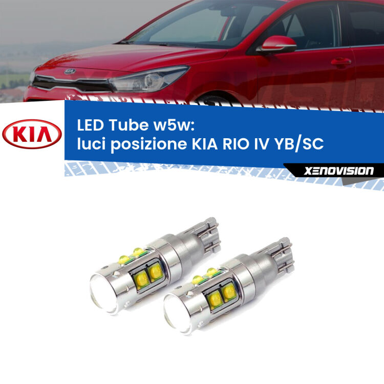 <strong>Luci posizione LED 6000k per KIA RIO IV</strong> YB/SC a parabola singola. Lampadine <strong>W5W</strong> canbus modello Tube, luce bianco lunare, lunga durata e compatibilità.