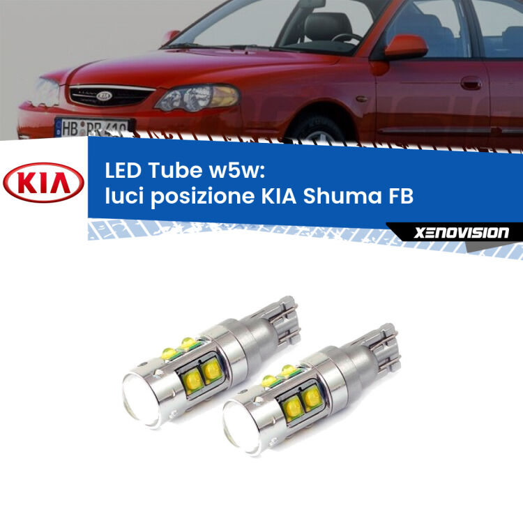 <strong>Luci posizione LED 6000k per KIA Shuma</strong> FB 1997-2000. Lampadine <strong>W5W</strong> canbus modello Tube, luce bianco lunare, lunga durata e compatibilità.