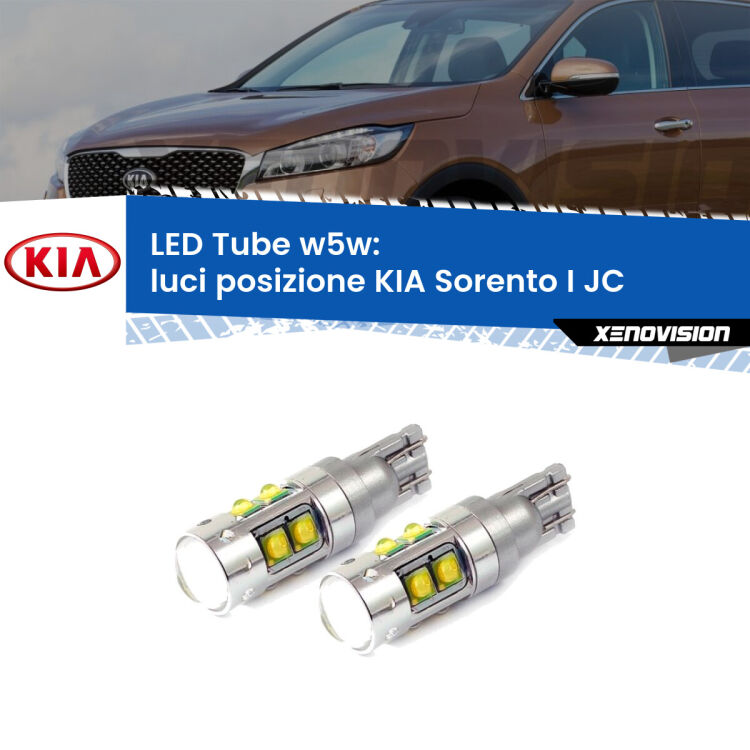 <strong>Luci posizione LED 6000k per KIA Sorento I</strong> JC 2002-2008. Lampadine <strong>W5W</strong> canbus modello Tube, luce bianco lunare, lunga durata e compatibilità.