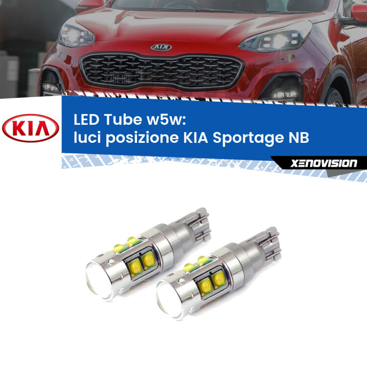 <strong>Luci posizione LED 6000k per KIA Sportage</strong> NB 1993-2003. Lampadine <strong>W5W</strong> canbus modello Tube, luce bianco lunare, lunga durata e compatibilità.