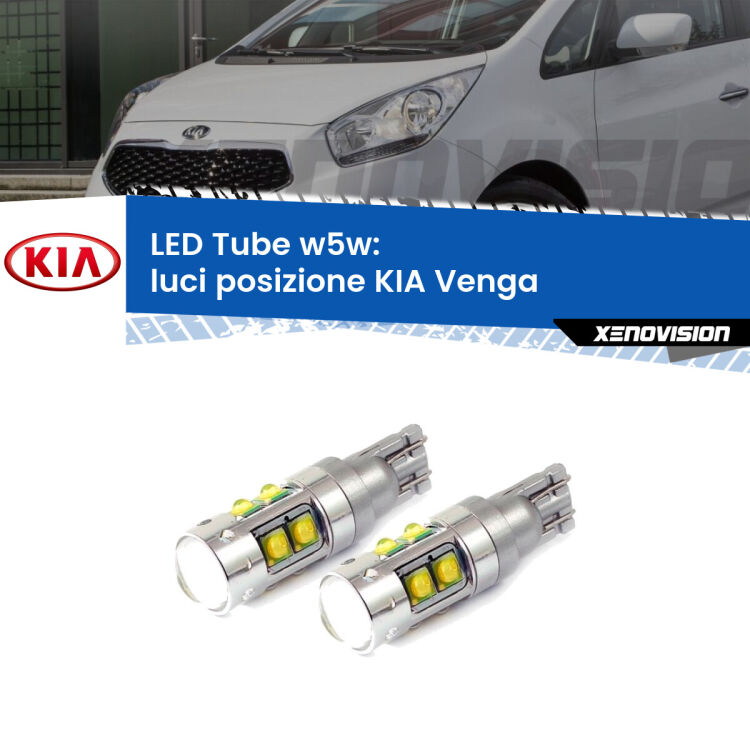 <strong>Luci posizione LED 6000k per KIA Venga</strong>  2010-2019. Lampadine <strong>W5W</strong> canbus modello Tube, luce bianco lunare, lunga durata e compatibilità.