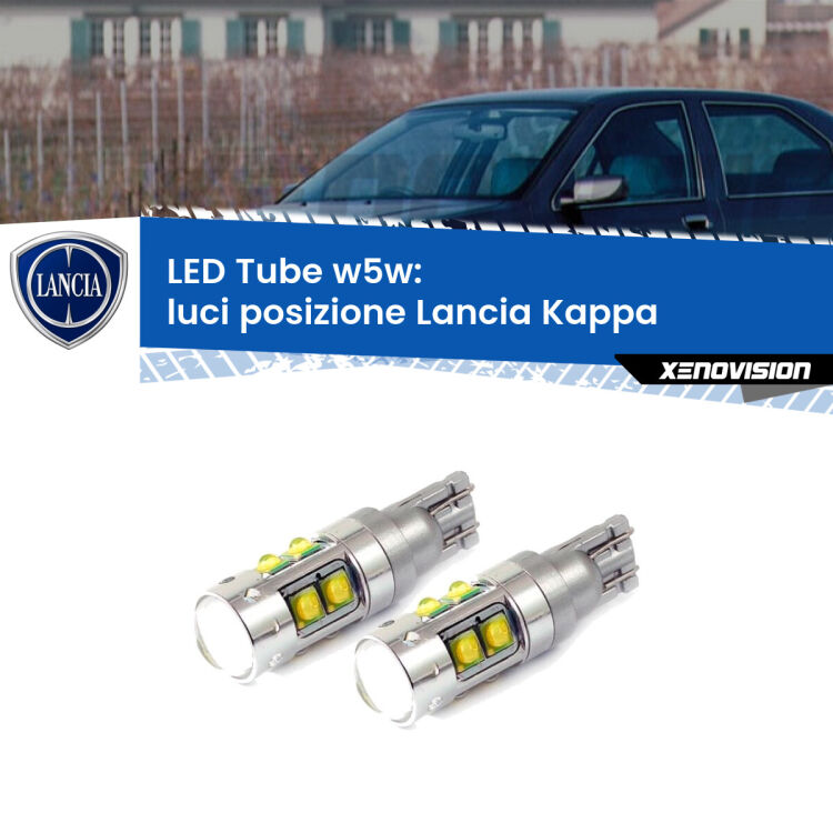 <strong>Luci posizione LED 6000k per Lancia Kappa</strong>  1994-2001. Lampadine <strong>W5W</strong> canbus modello Tube, luce bianco lunare, lunga durata e compatibilità.